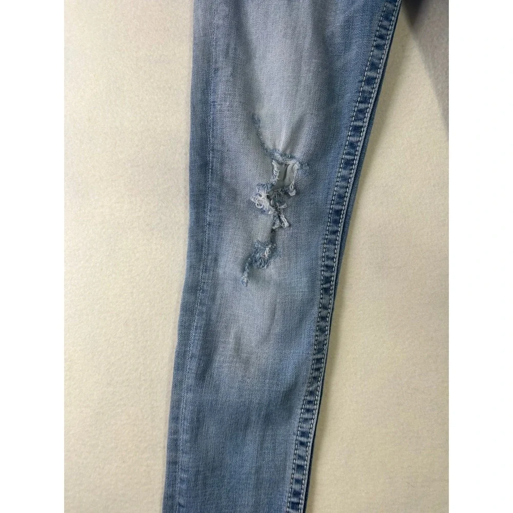 Miss Me‎ Mid Rise Skinny Jeans Light Wash Distressed Embroidered Beaded Size 27